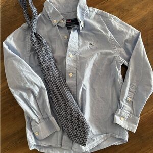 Vineyard Vines Kids' Blue Button Down Shirt with Patterned Tie - Size 5 🐳
